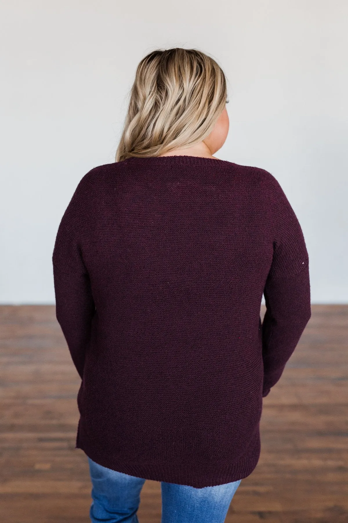 Reaching Out To You Knit Sweater- Deep Plum