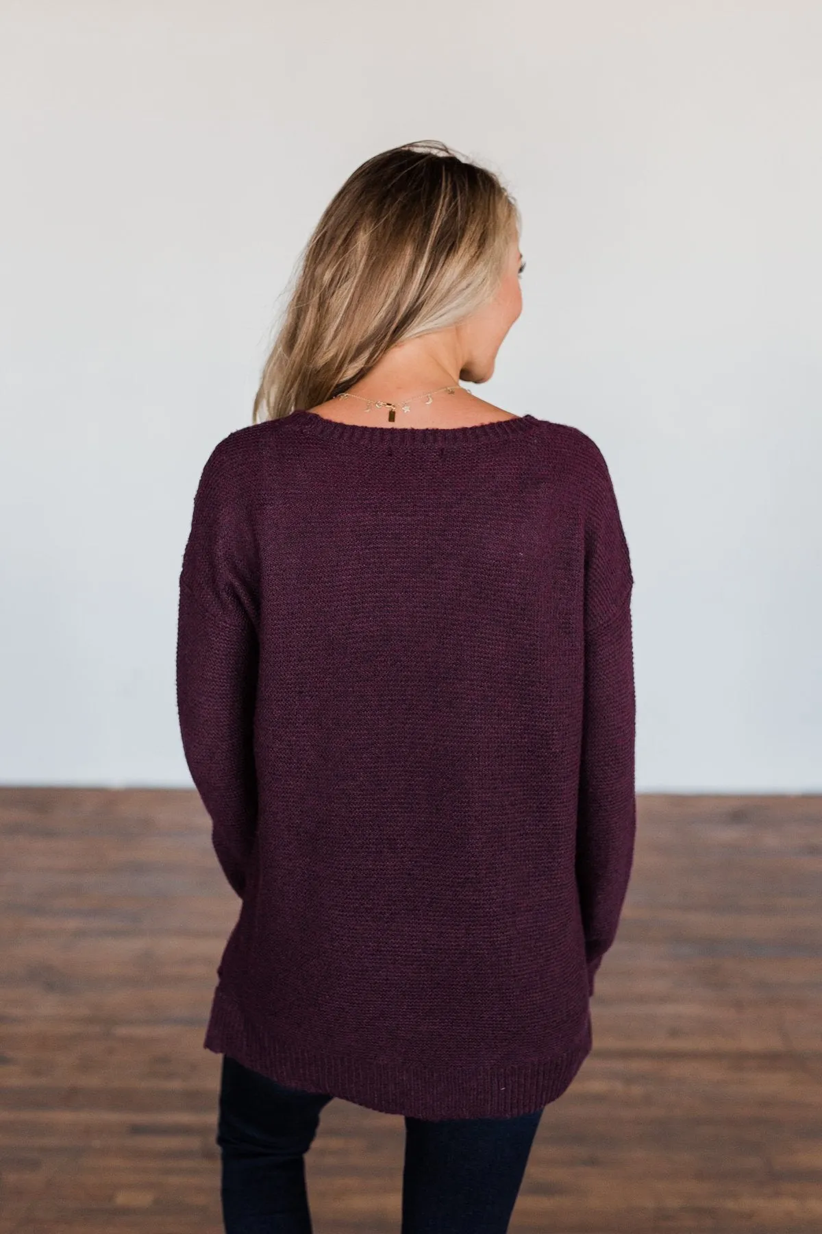 Reaching Out To You Knit Sweater- Deep Plum