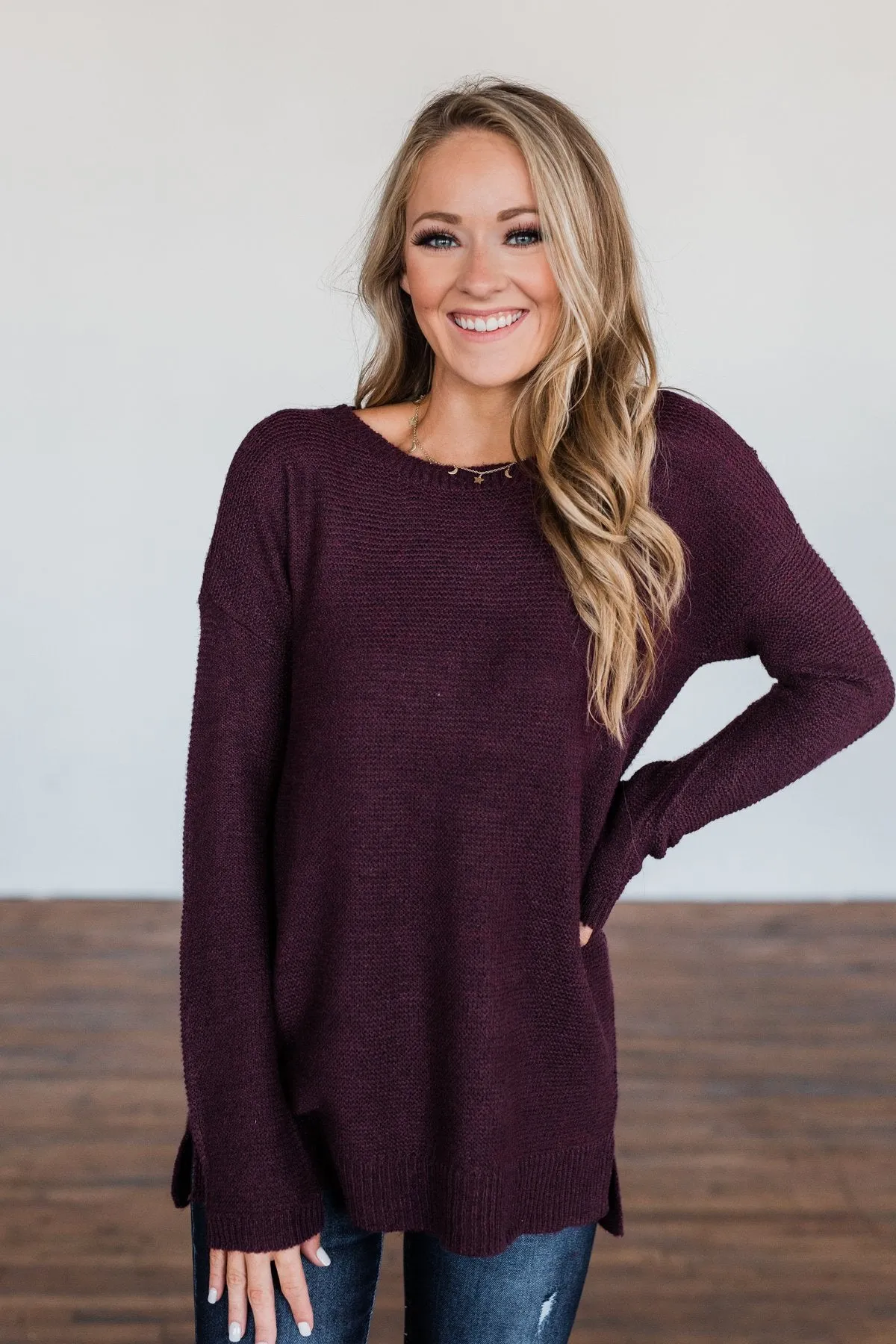 Reaching Out To You Knit Sweater- Deep Plum