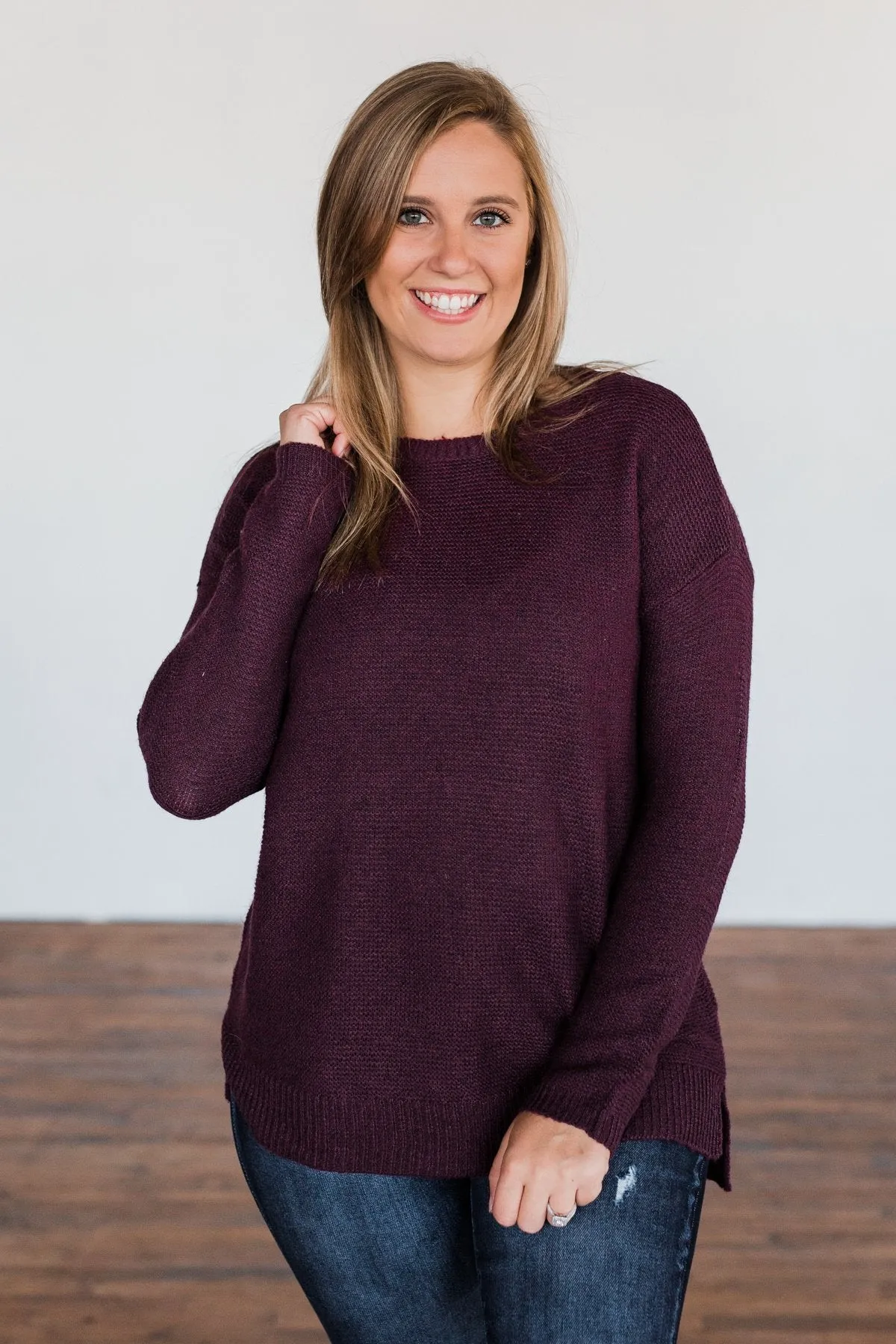 Reaching Out To You Knit Sweater- Deep Plum