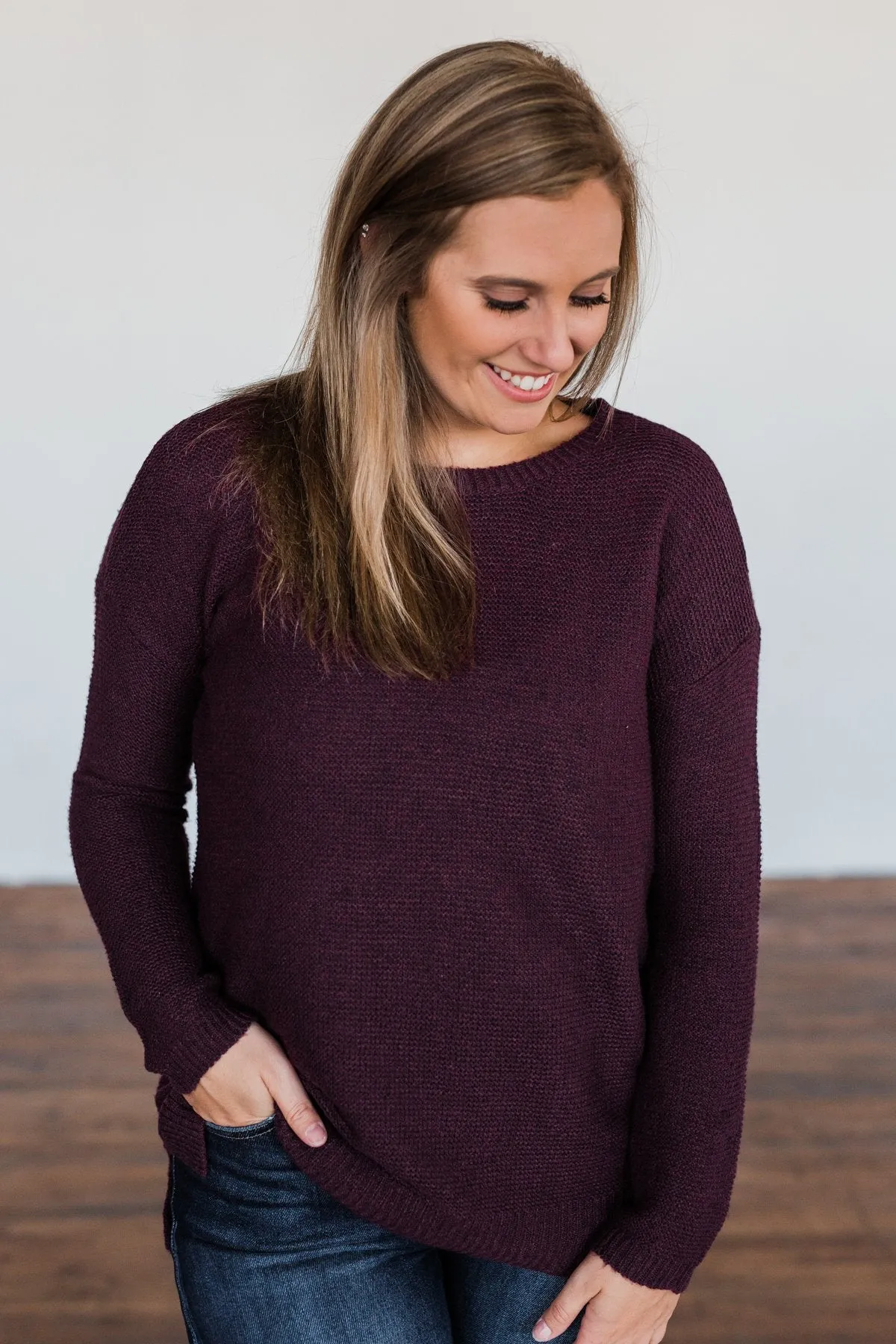 Reaching Out To You Knit Sweater- Deep Plum