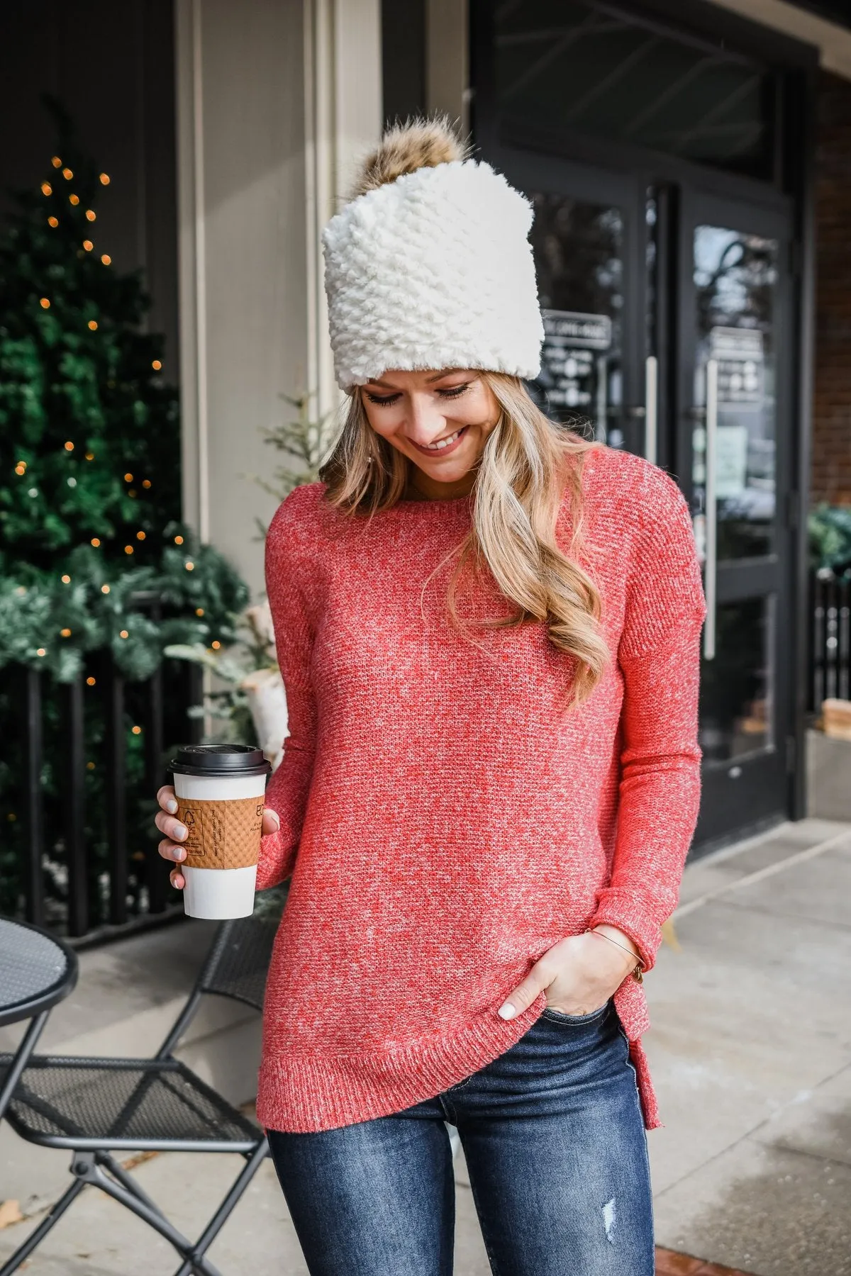 Reaching Out To You Knit Sweater- Holiday Red