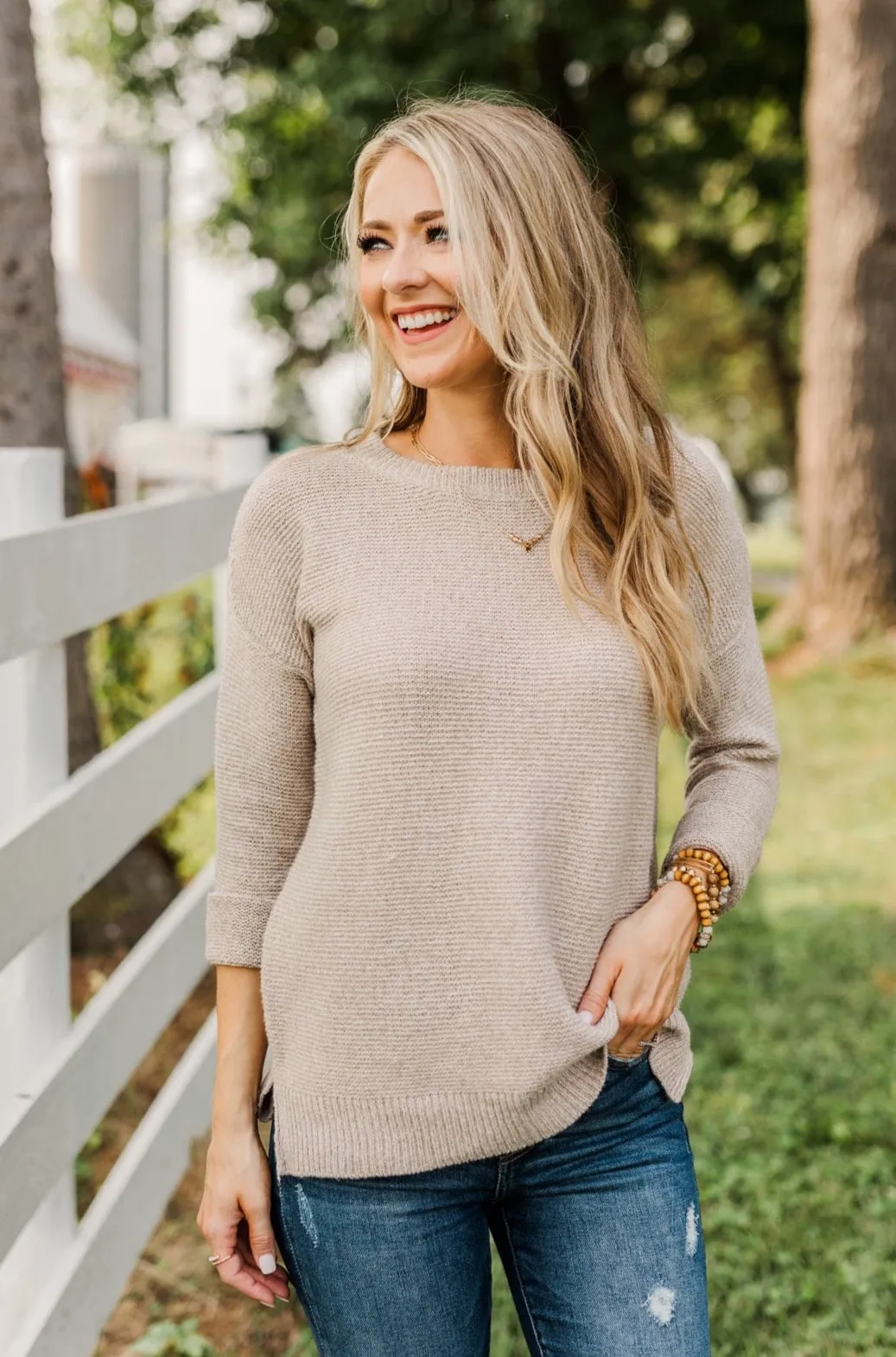 Reaching Out To You Knit Sweater- Light Taupe