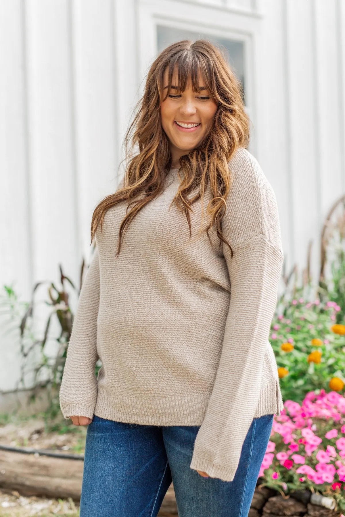 Reaching Out To You Knit Sweater- Light Taupe