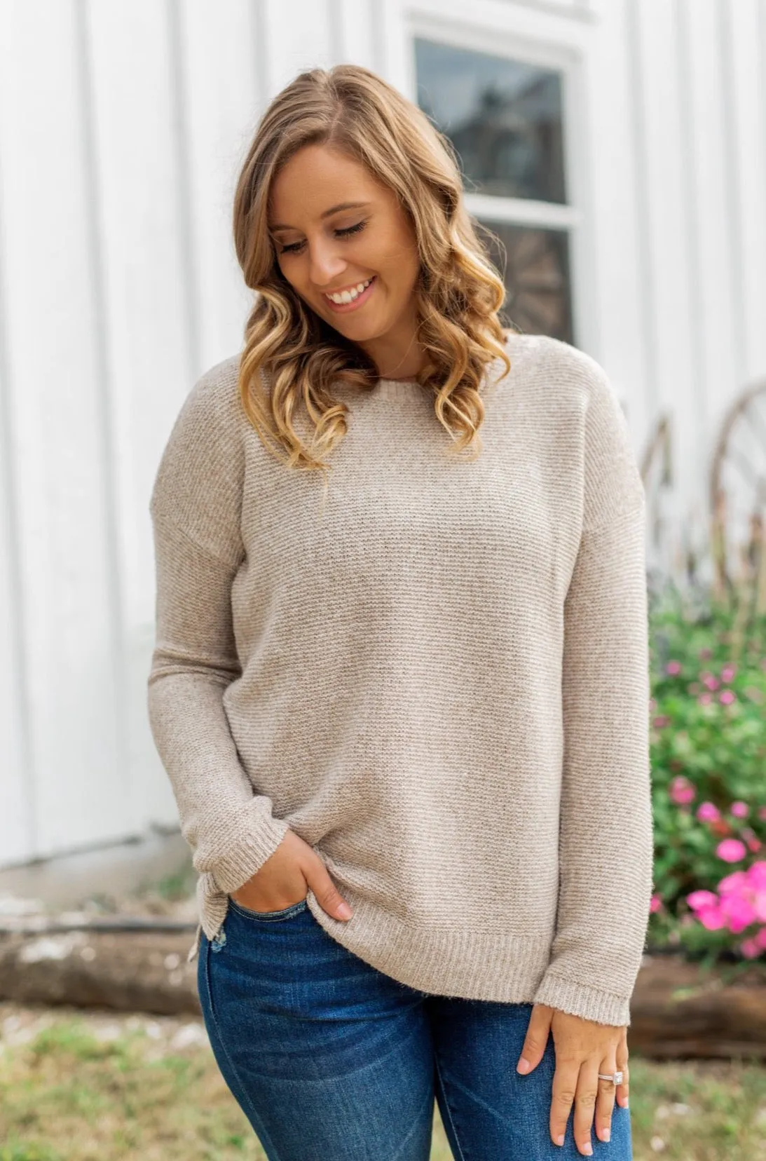 Reaching Out To You Knit Sweater- Light Taupe