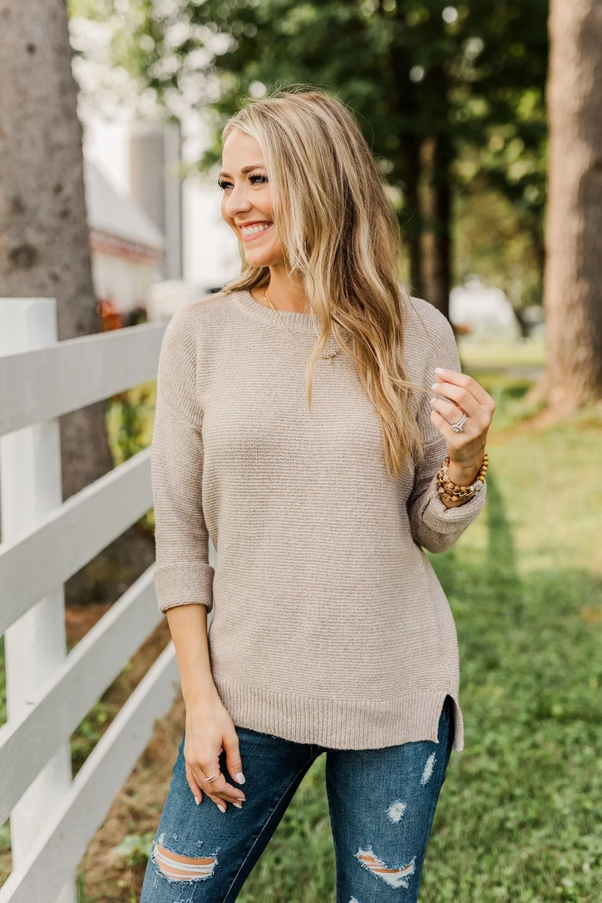 Reaching Out To You Knit Sweater- Light Taupe