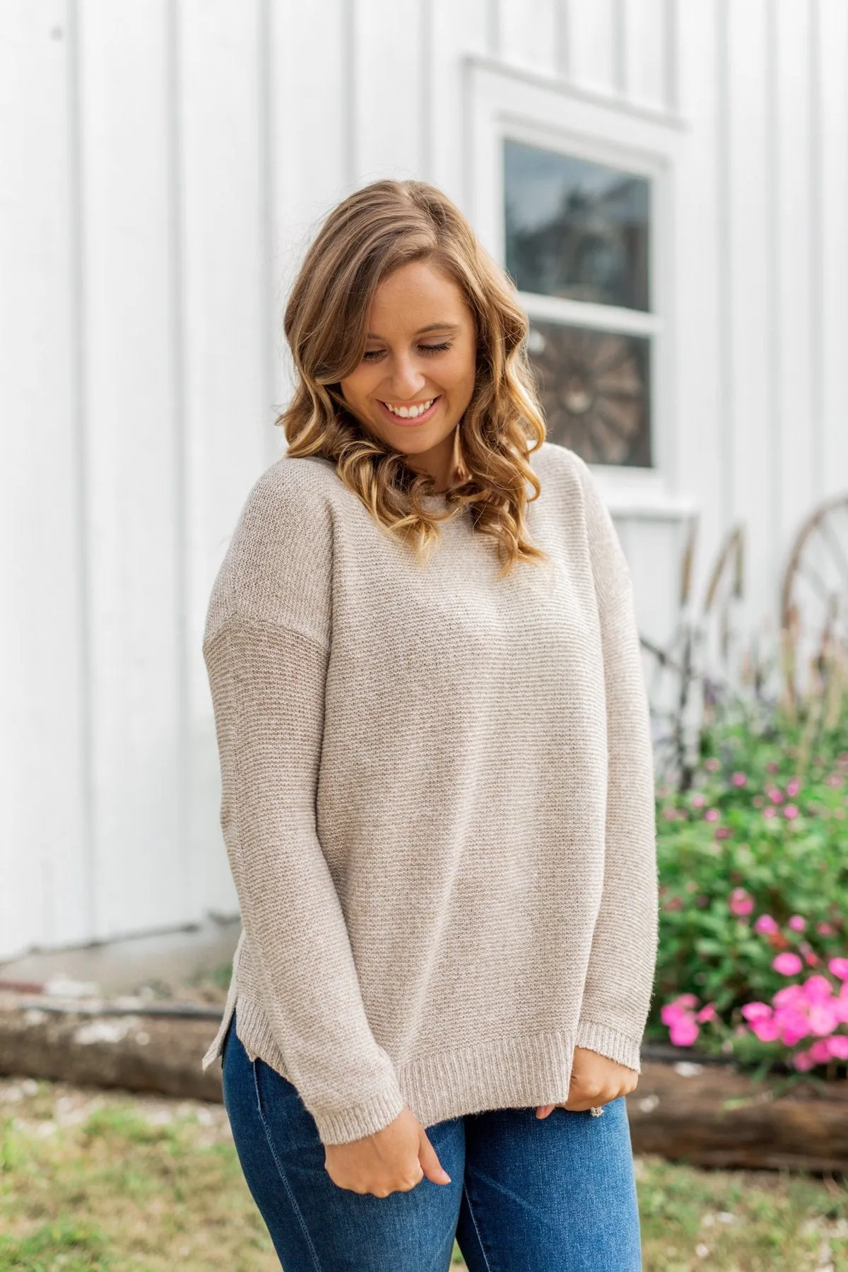 Reaching Out To You Knit Sweater- Light Taupe