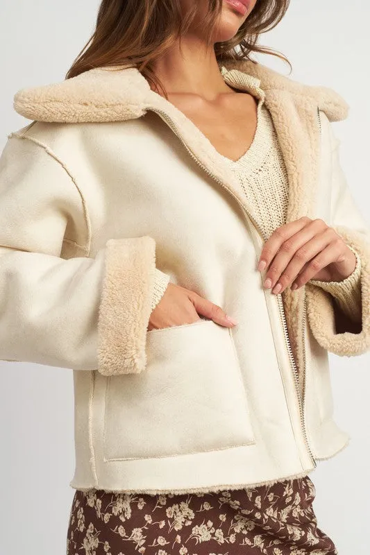 Reversible Long-Sleeved Fur Cropped Jacket