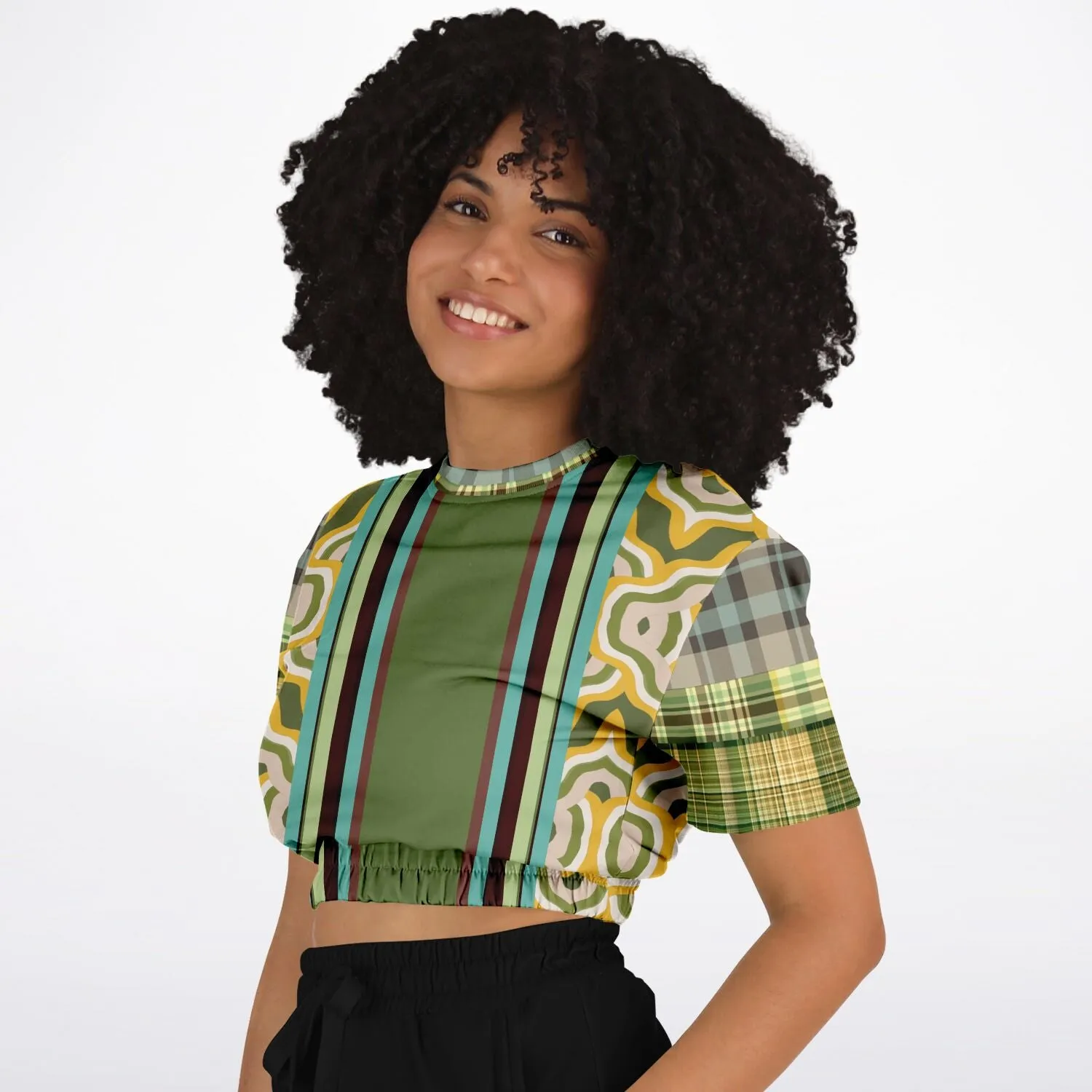 Rolling Green Short Sleeve Cropped Eco-Poly Sweater