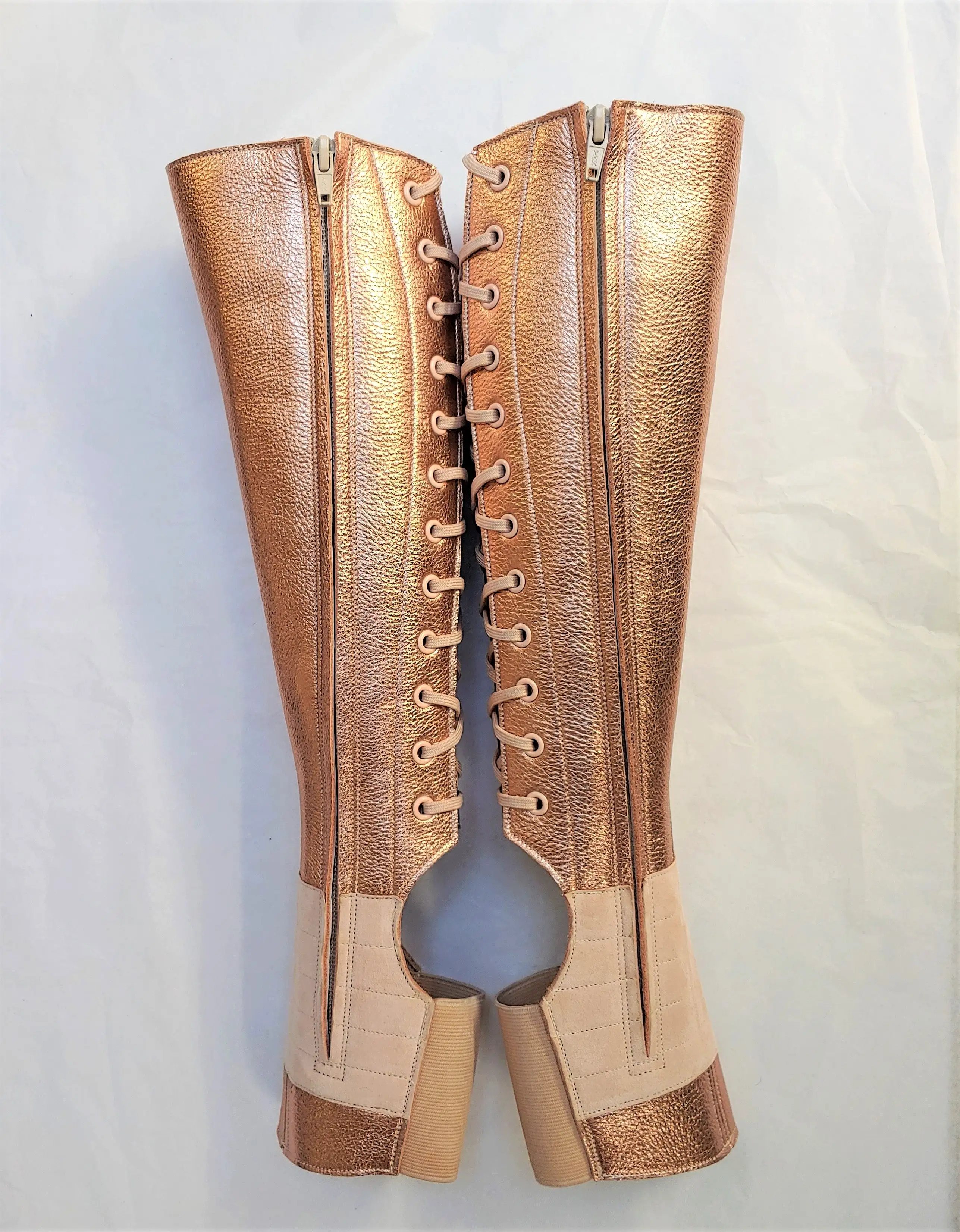 Rose Gold Aerial Boots w/ inside ZIP w/ Suede Grip option