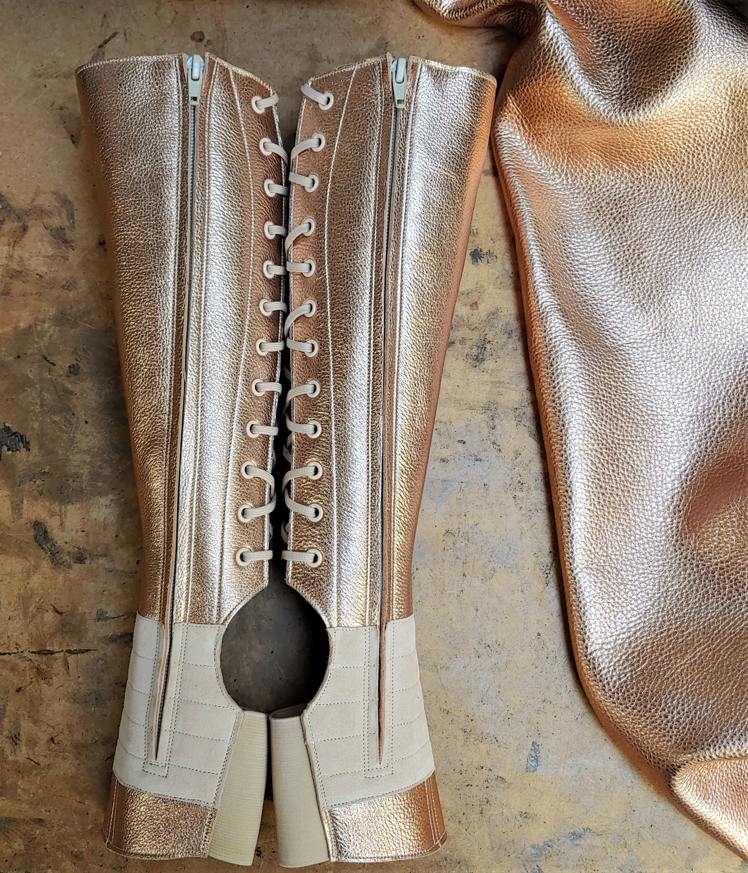 Rose Gold Aerial Boots w/ inside ZIP w/ Suede Grip option