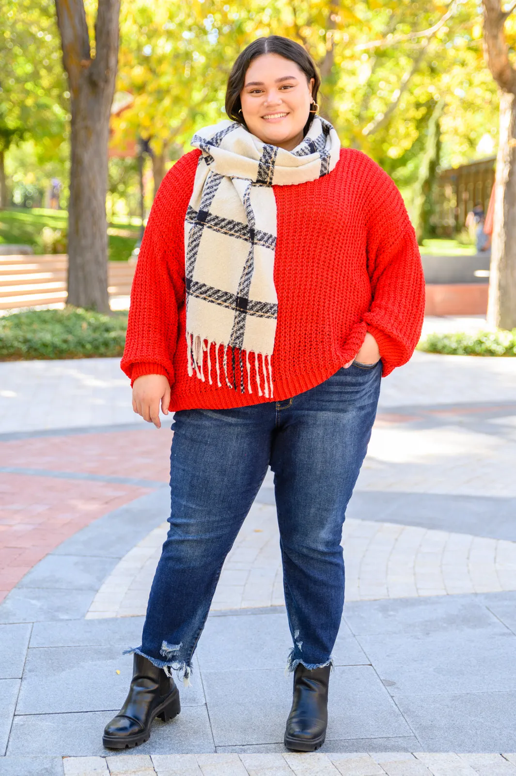 Seasonal Shift Long Sleeve Knit Sweater In Red