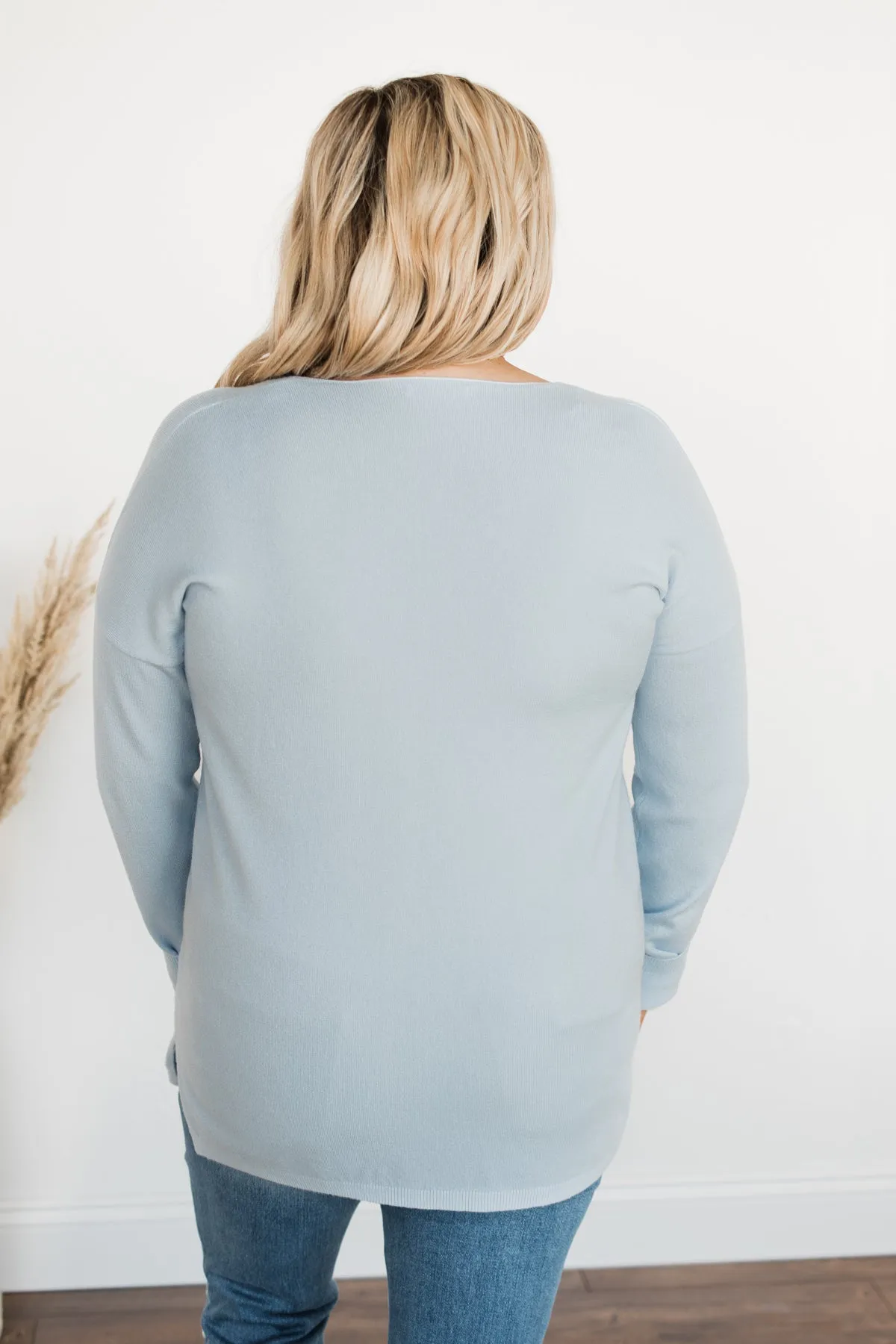 Soft As A Cloud V-Neck Sweater- Baby Blue