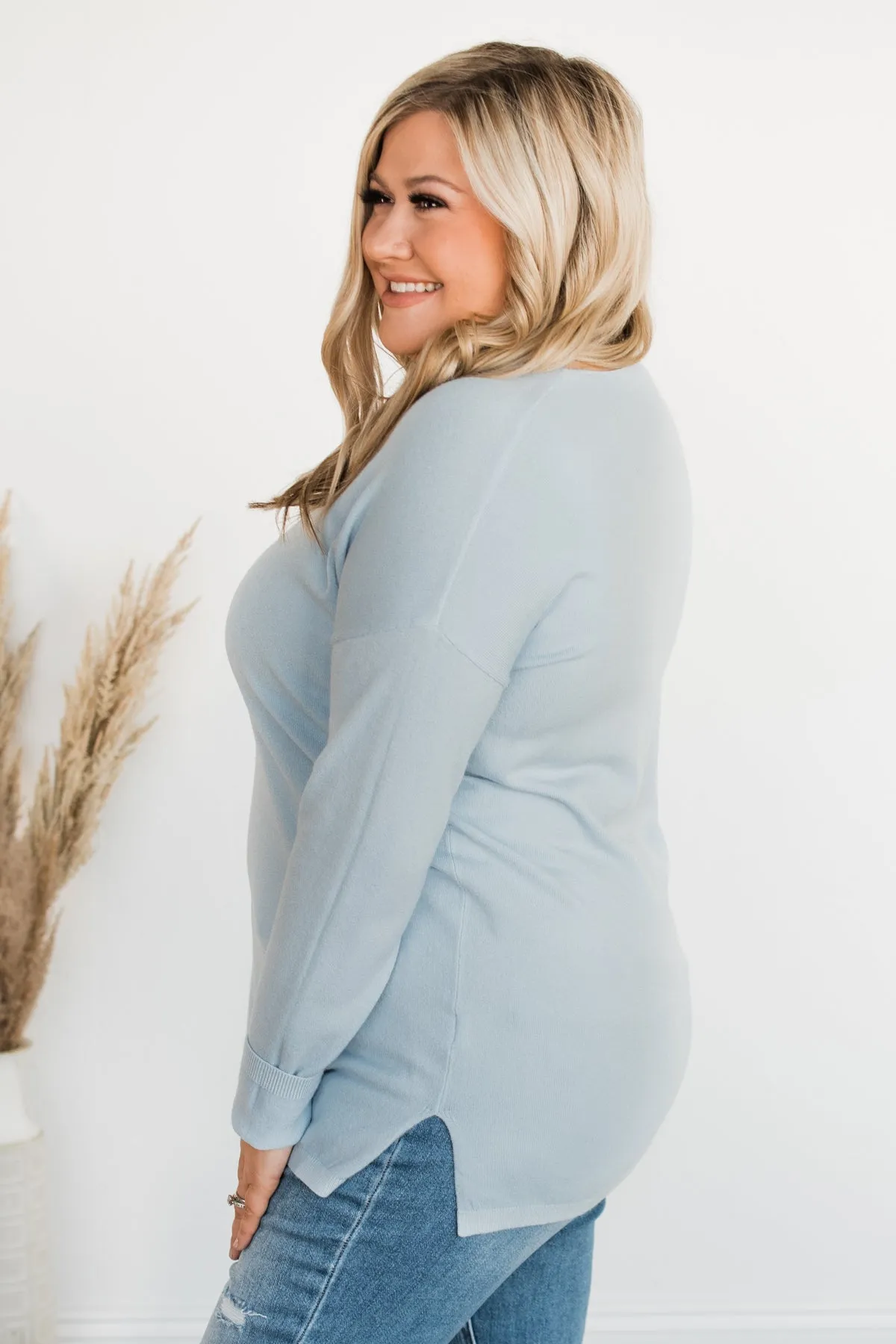 Soft As A Cloud V-Neck Sweater- Baby Blue