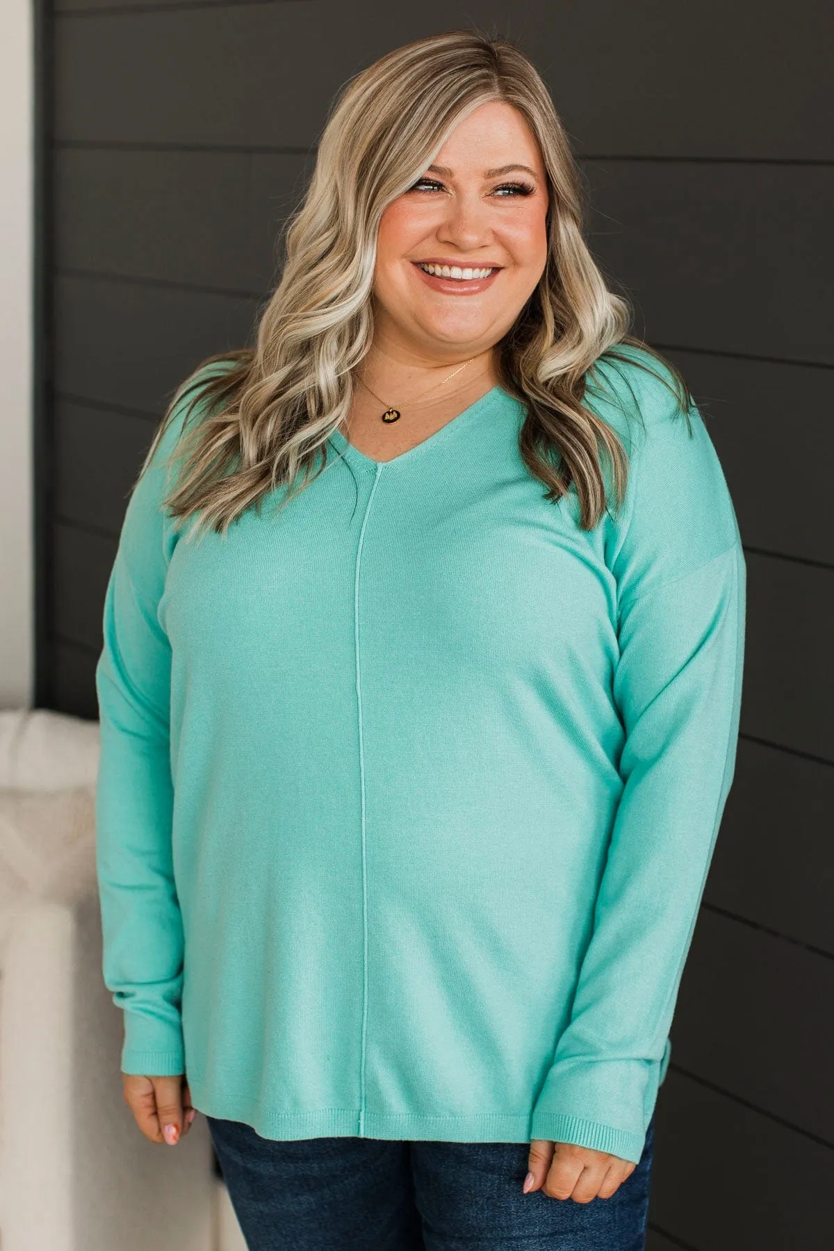 Soft As A Cloud V-Neck Sweater- Mint