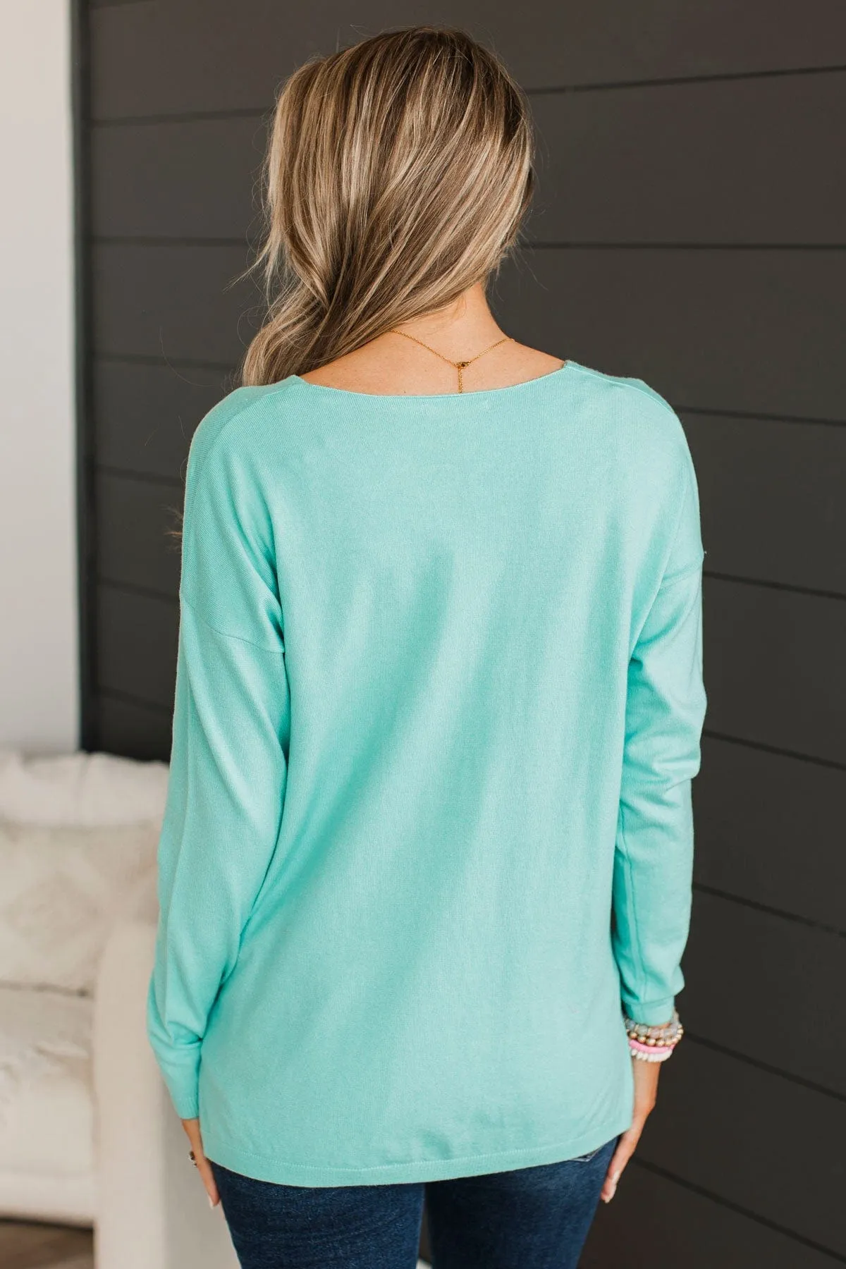 Soft As A Cloud V-Neck Sweater- Mint