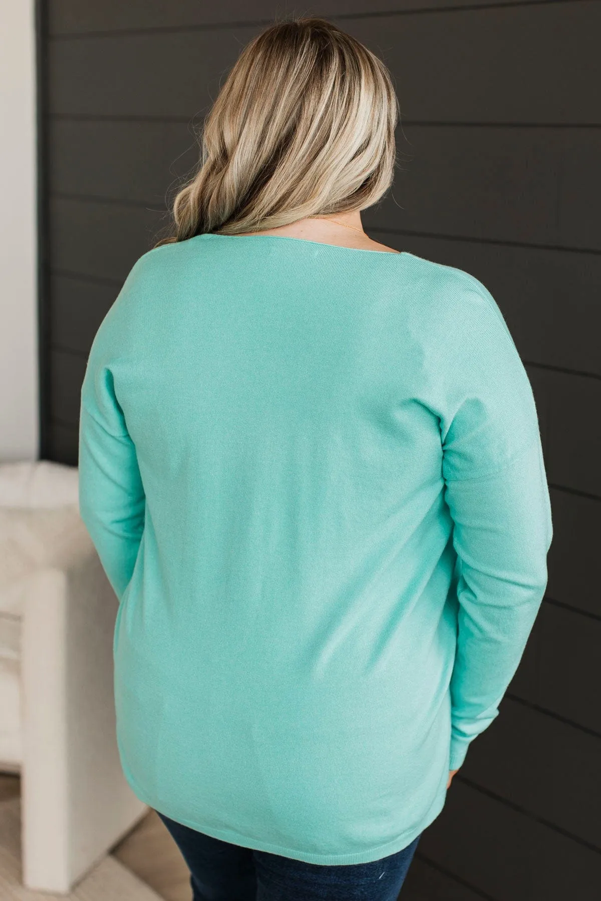 Soft As A Cloud V-Neck Sweater- Mint