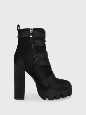 Solana Black Lycra Buckle Platform Ankle Boots