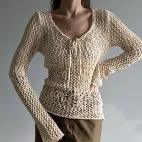 Solid color minimalist strap hollowed out sweater by11292