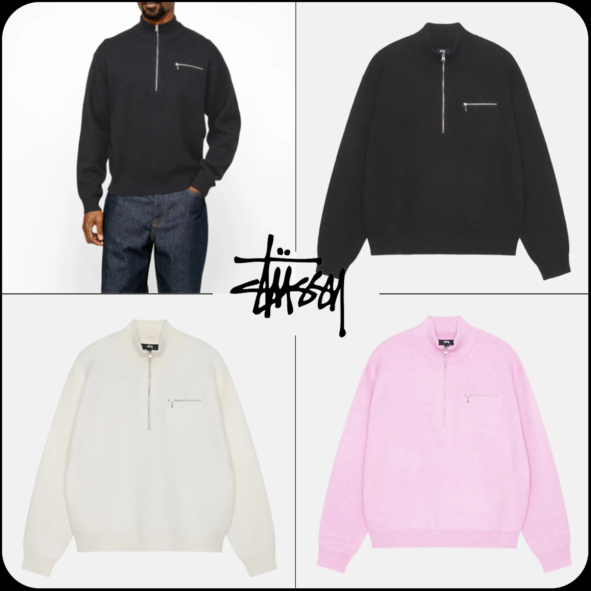 STUSSY  |[STUSSY]★HALF ZIP MOCK NECK SWEATER