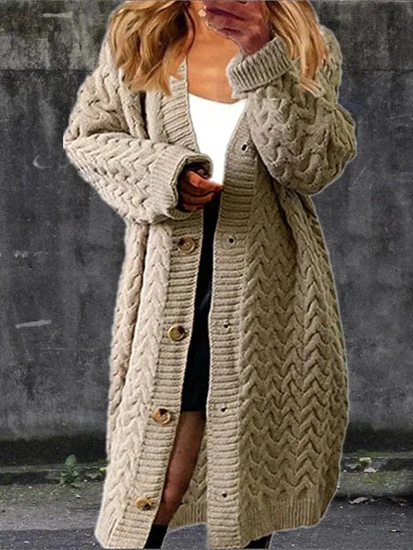 Stylish V Neck Women's Cable Knit Cardigan Sweater