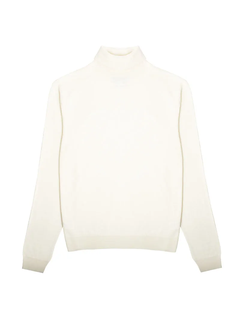 Sunspel Womens Merino Silk Roll Neck Sweater Ivory