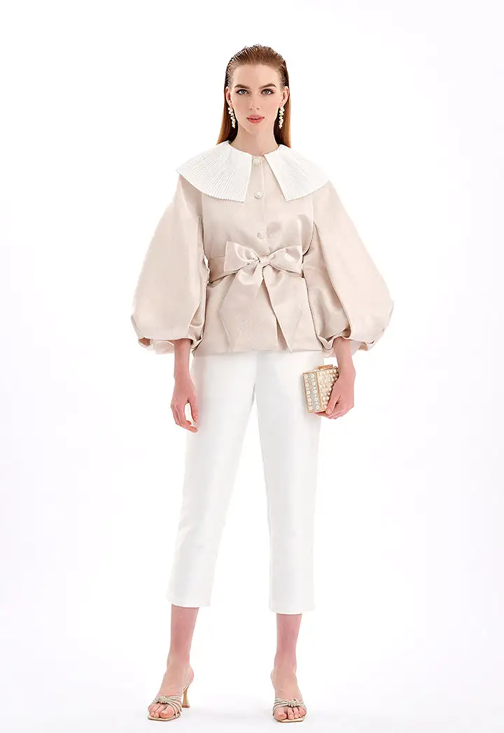 Textured Pleated Collar Jacket