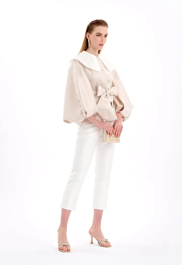 Textured Pleated Collar Jacket