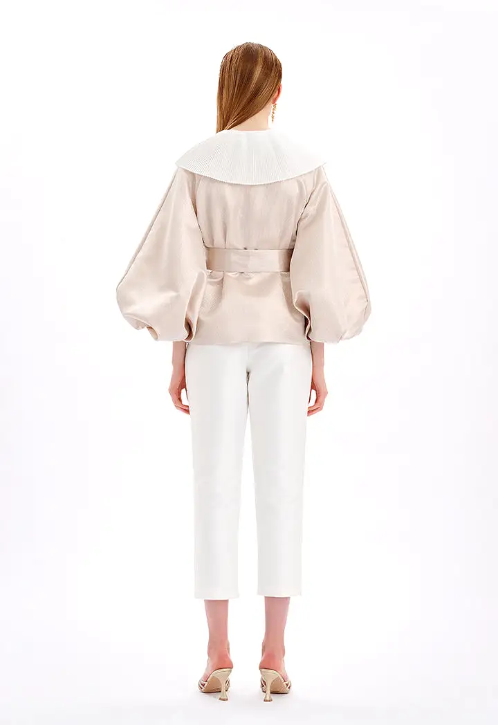 Textured Pleated Collar Jacket