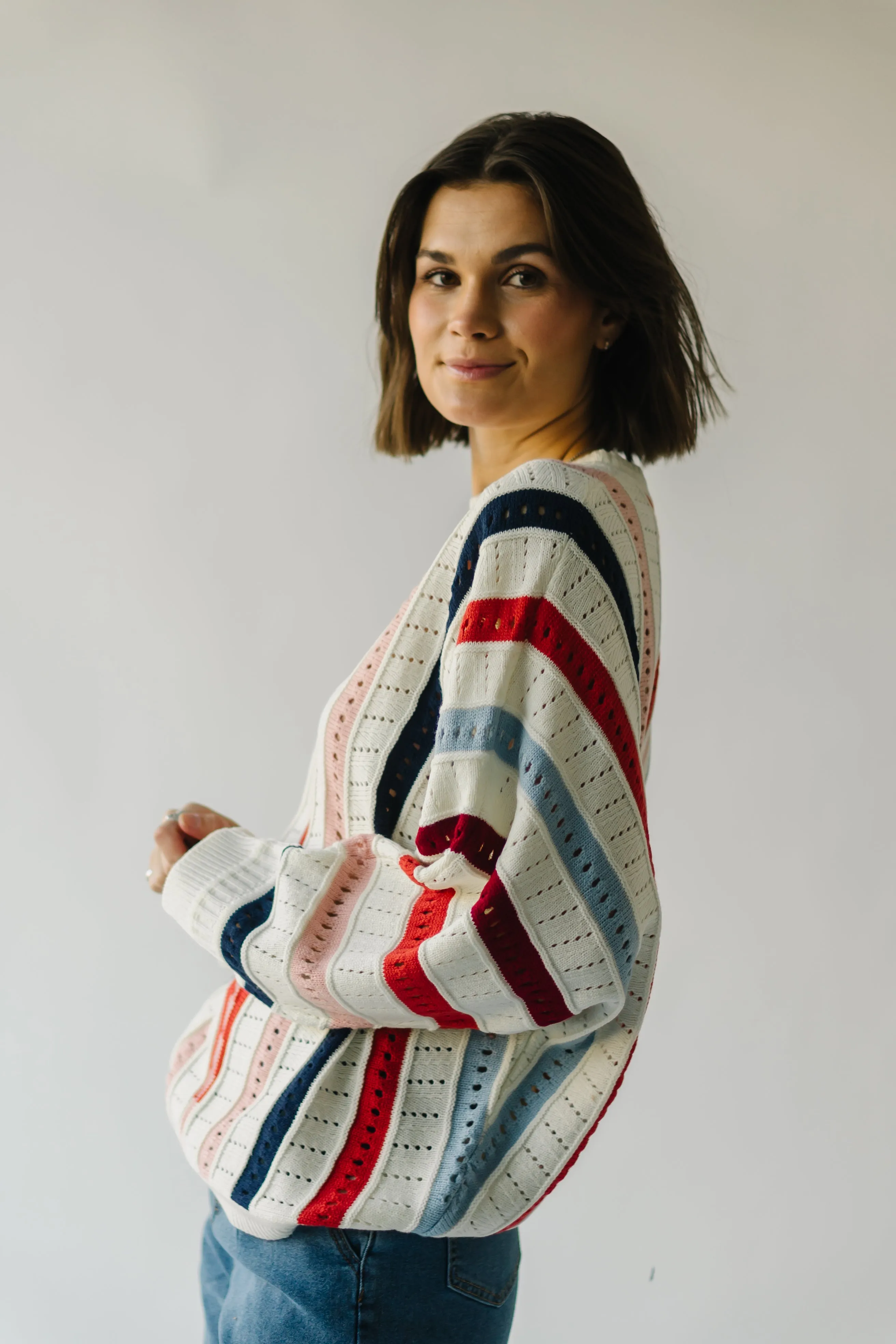 The Addie Knit Striped Sweater in Ivory Multi