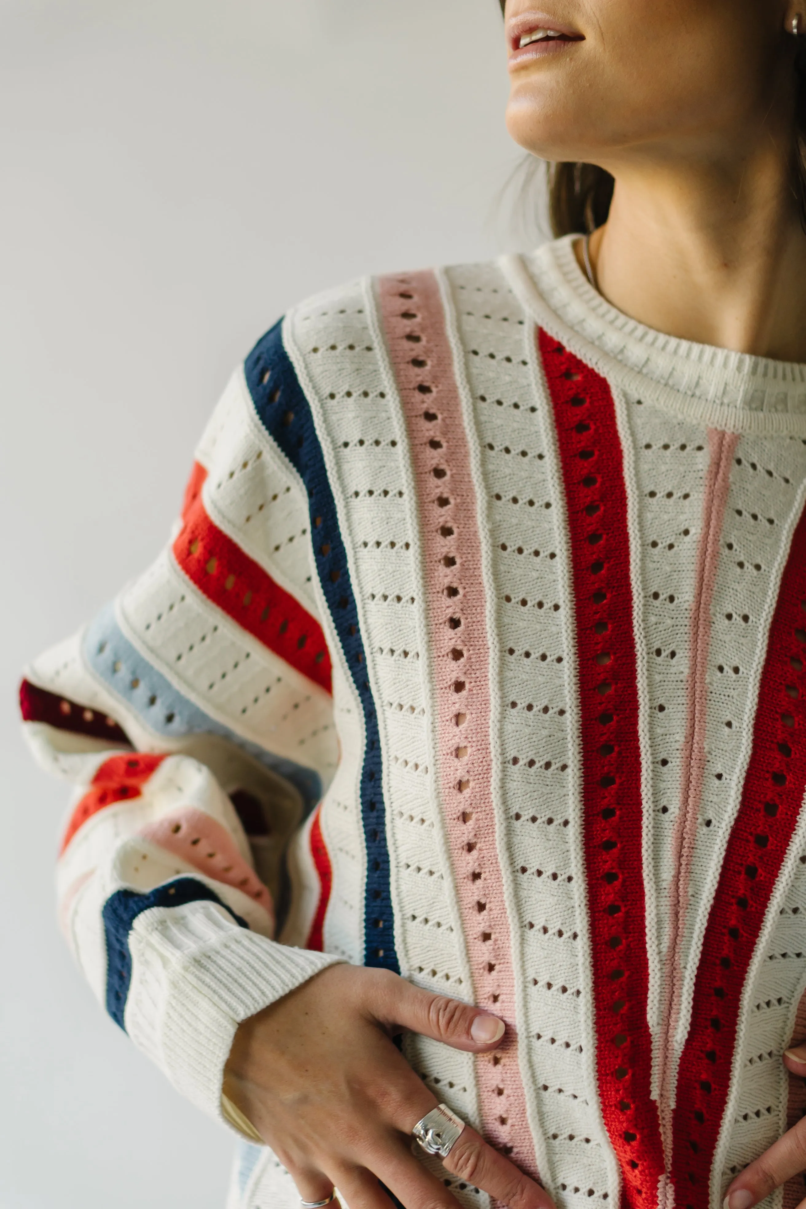 The Addie Knit Striped Sweater in Ivory Multi