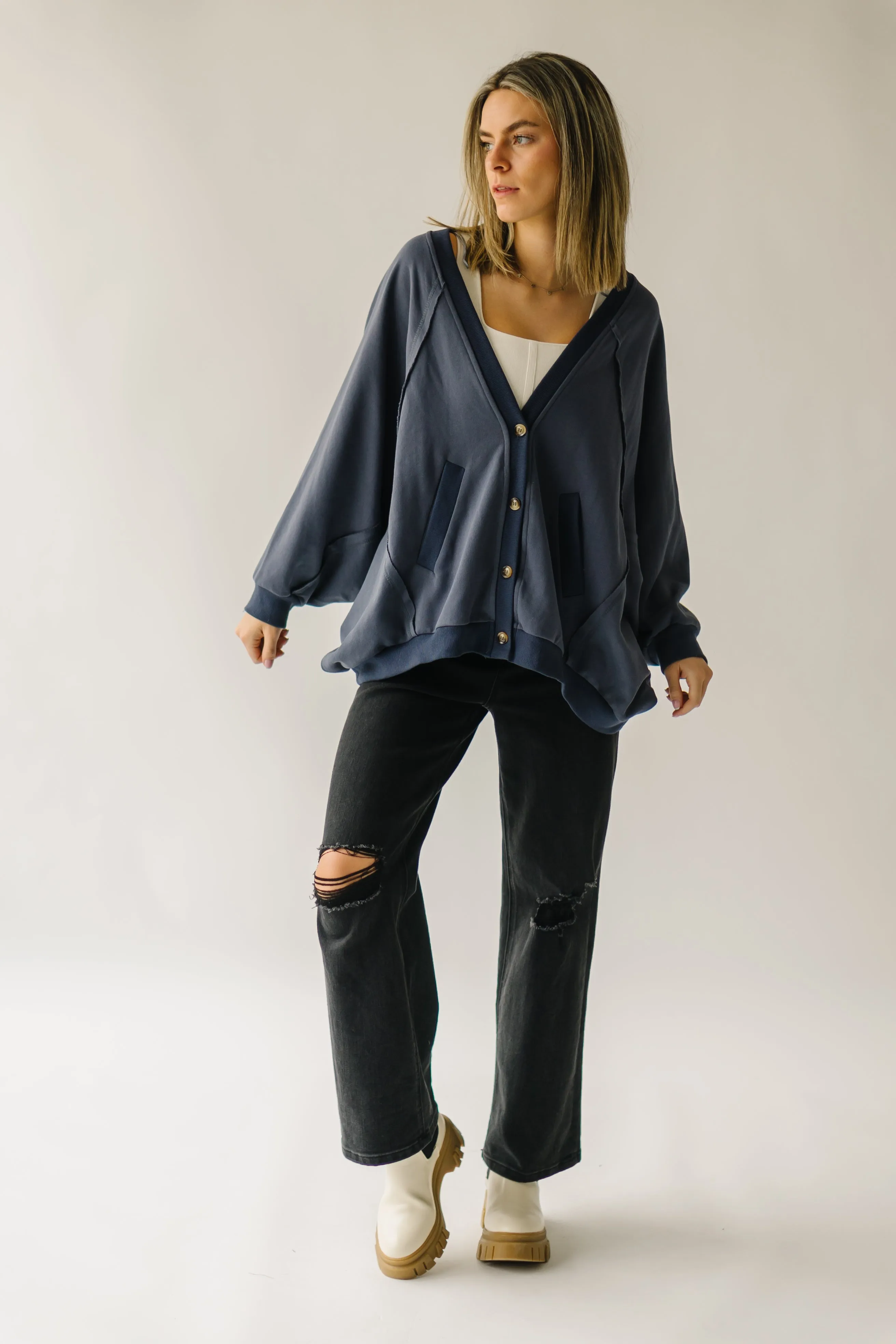 The Whitaker Button Detail Cardigan in Navy