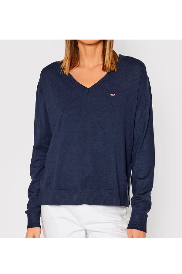 Tommy Hilfiger Women V-Neck Knit Sweater Navy