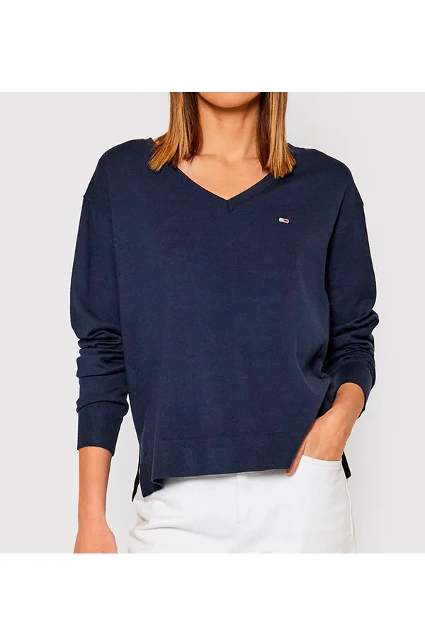 Tommy Hilfiger Women V-Neck Knit Sweater Navy