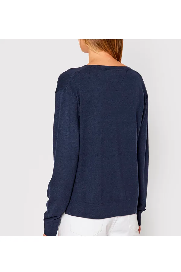 Tommy Hilfiger Women V-Neck Knit Sweater Navy