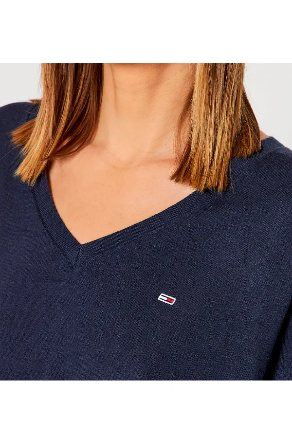 Tommy Hilfiger Women V-Neck Knit Sweater Navy