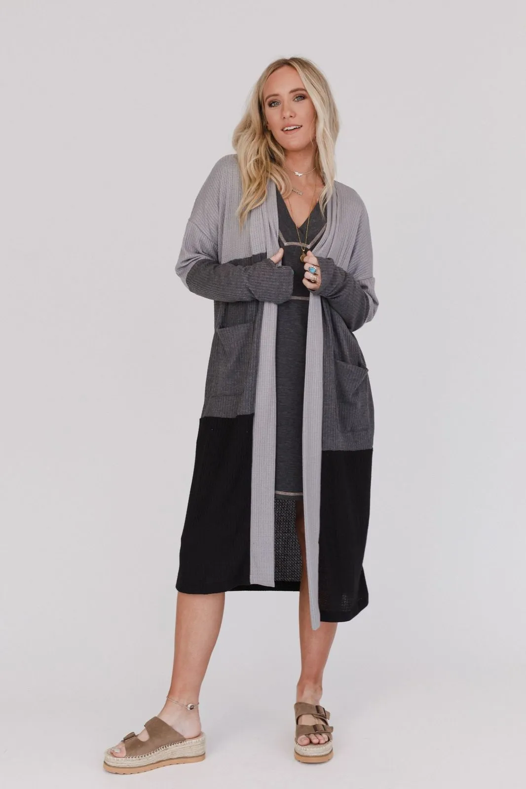 Triple Charm Cardigan - Heather Gray Charcoal Black