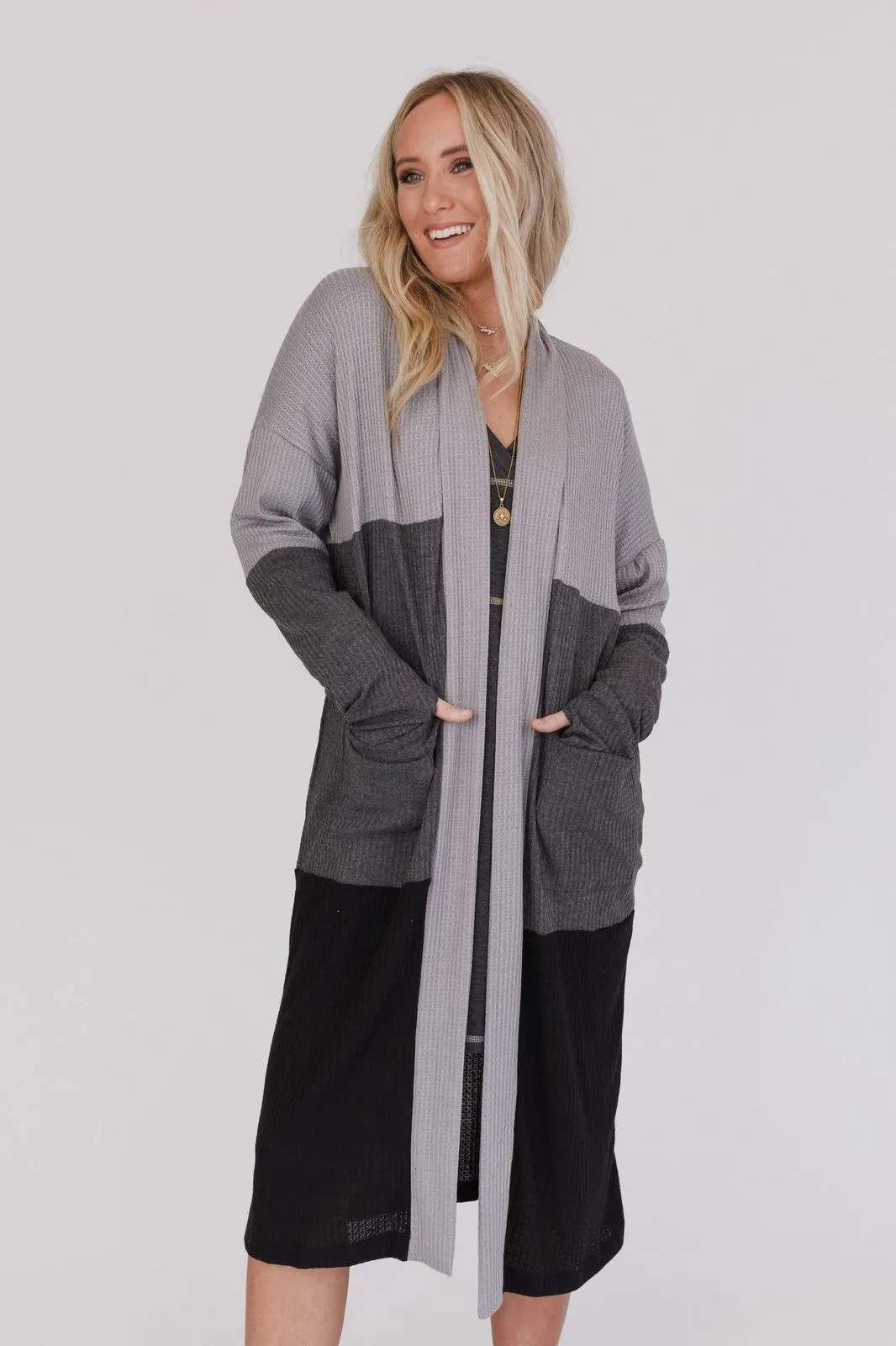 Triple Charm Cardigan - Heather Gray Charcoal Black