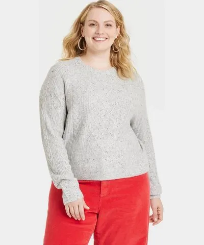 Universal Thread Women's Crewneck Cashmere-Like Cable Pullover Sweater