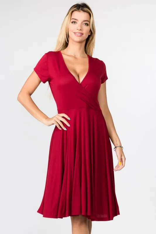 V-Neck Surplice Casual Swing Dress