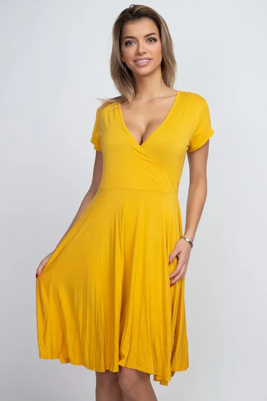 V-Neck Surplice Casual Swing Dress