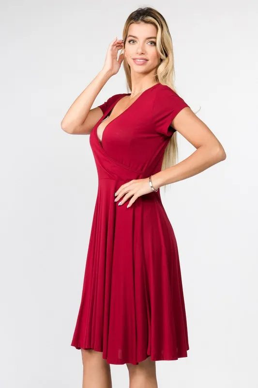 V-Neck Surplice Casual Swing Dress