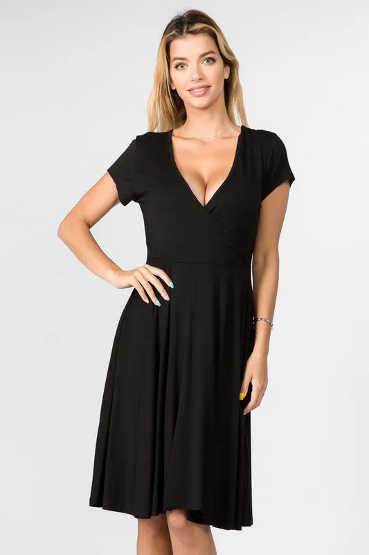 V-Neck Surplice Casual Swing Dress