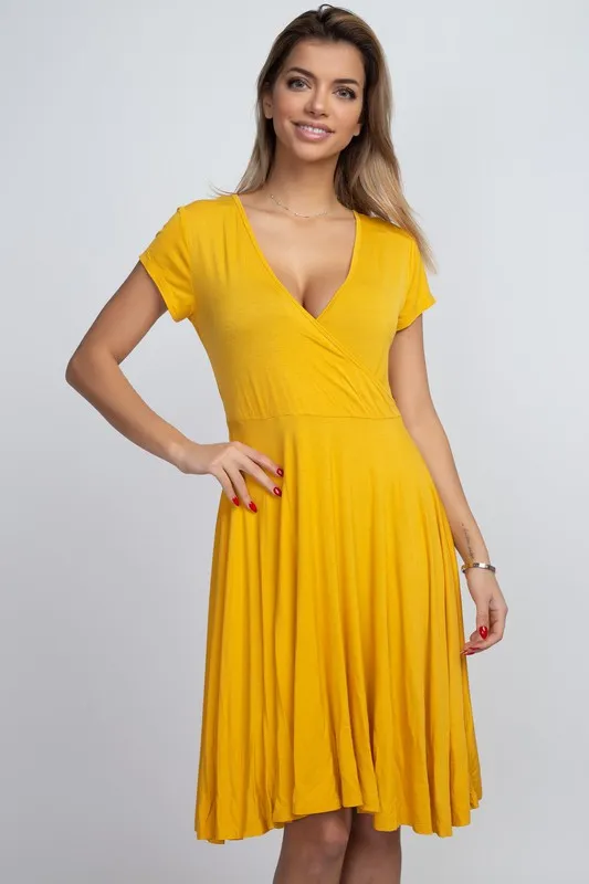 V-Neck Surplice Casual Swing Dress