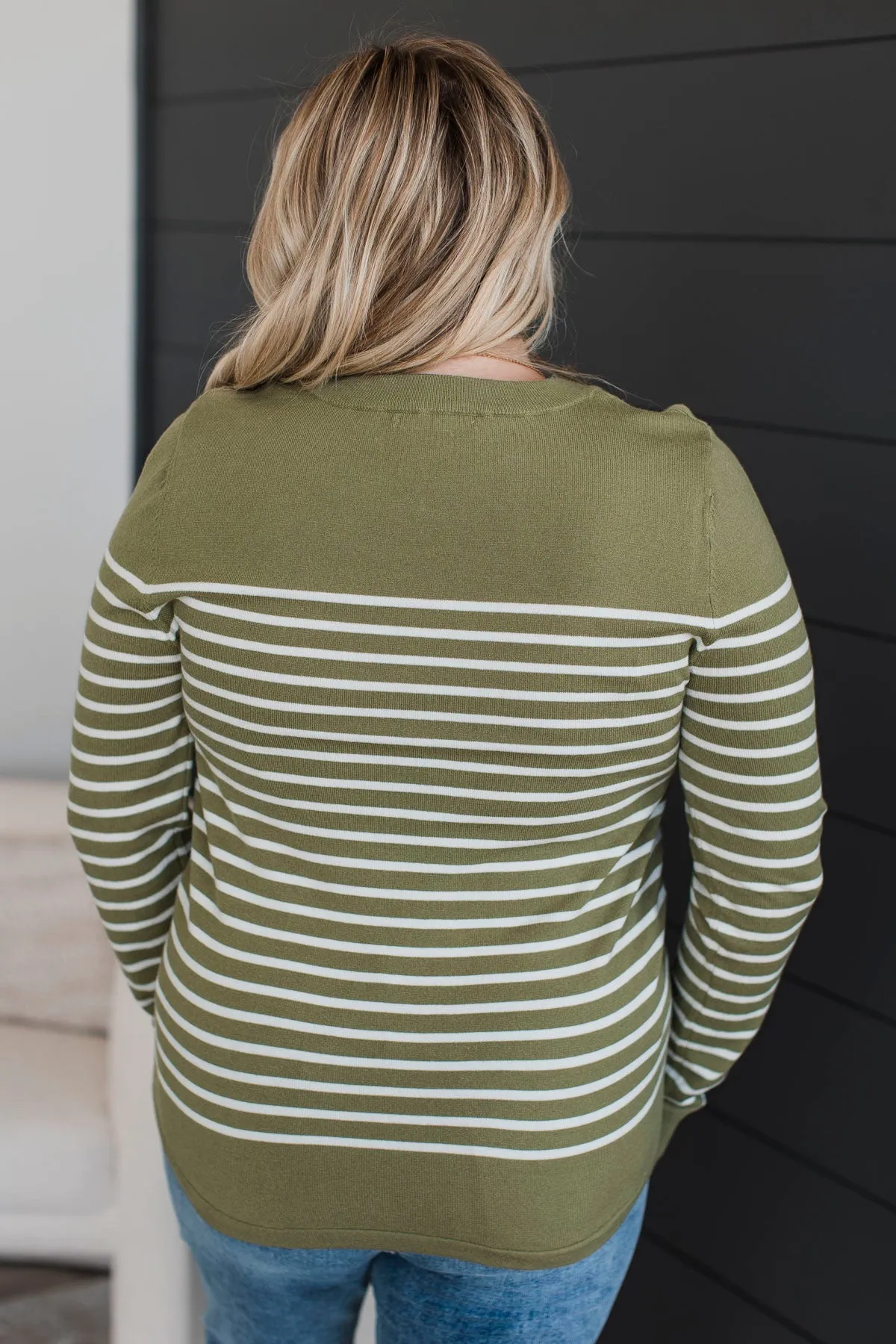 Voice My Love Striped Lightweight Sweater- Light Olive