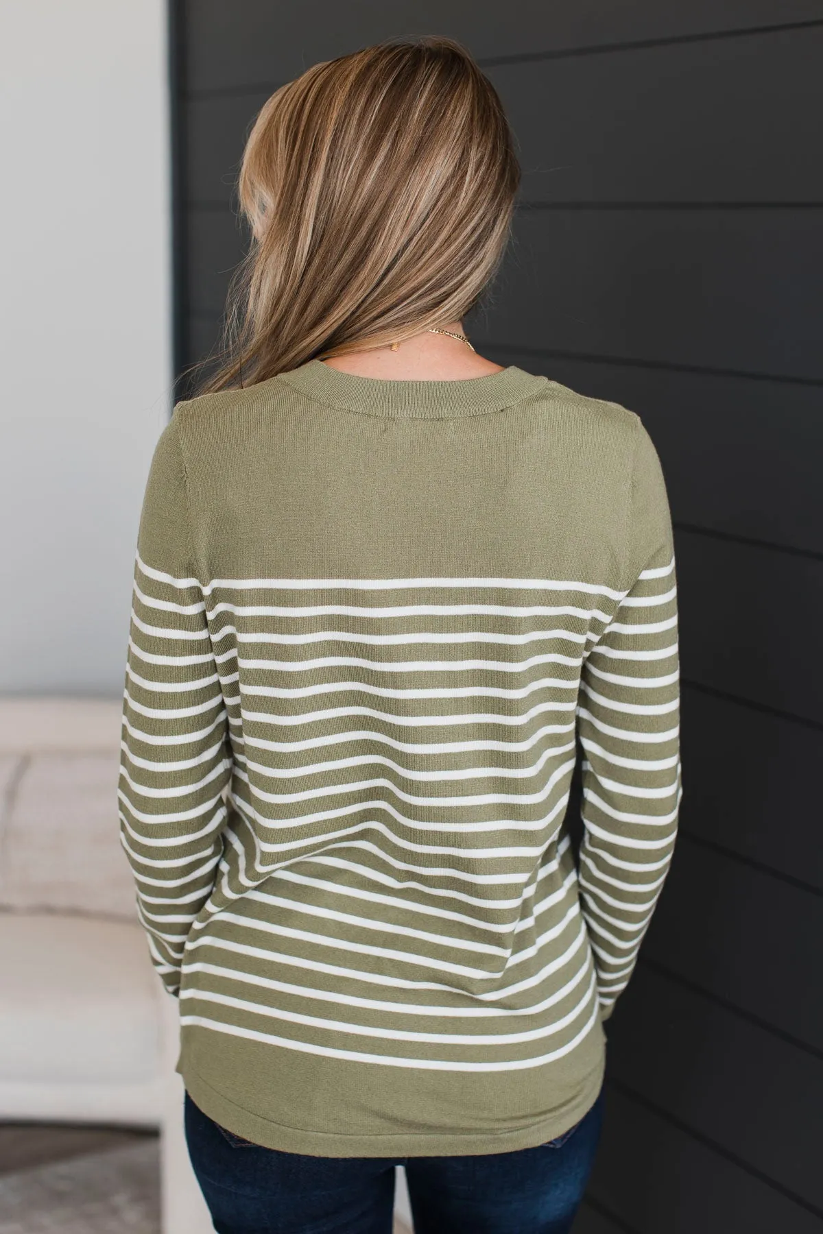 Voice My Love Striped Lightweight Sweater- Light Olive