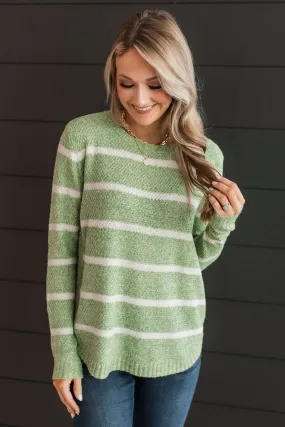 Way Of Life Striped Knit Sweater- Green & Ivory