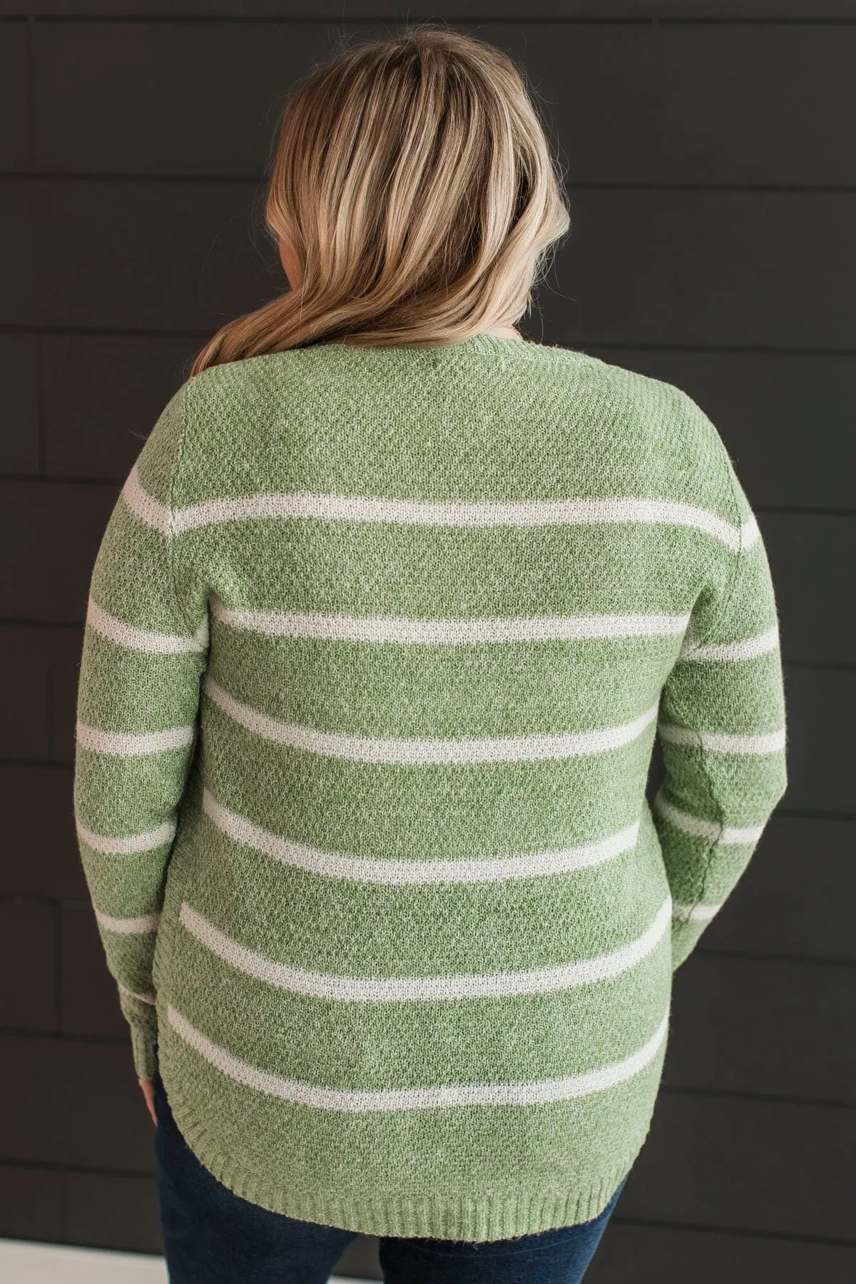 Way Of Life Striped Knit Sweater- Green & Ivory