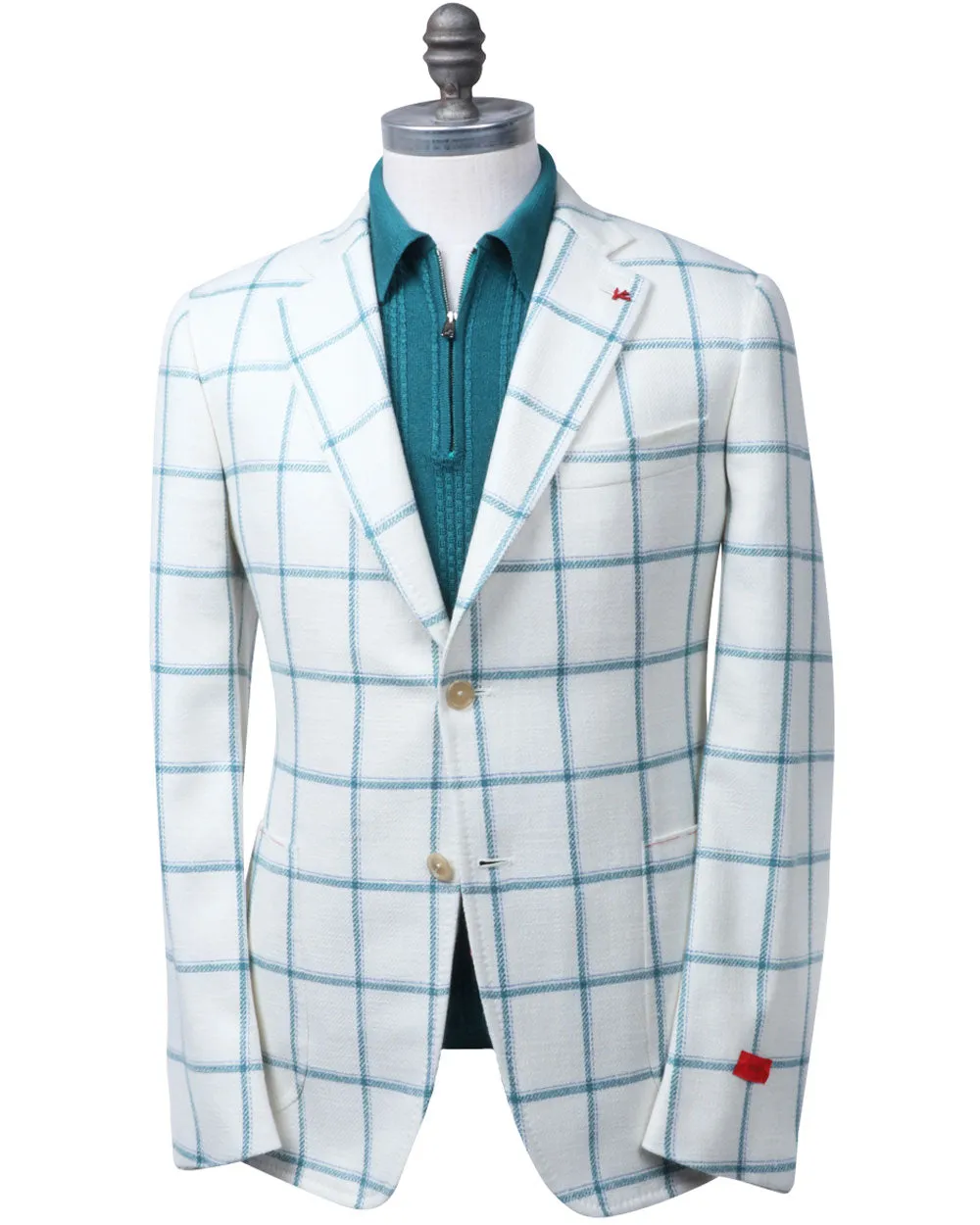 White and Light Blue Windowpane Sportcoat