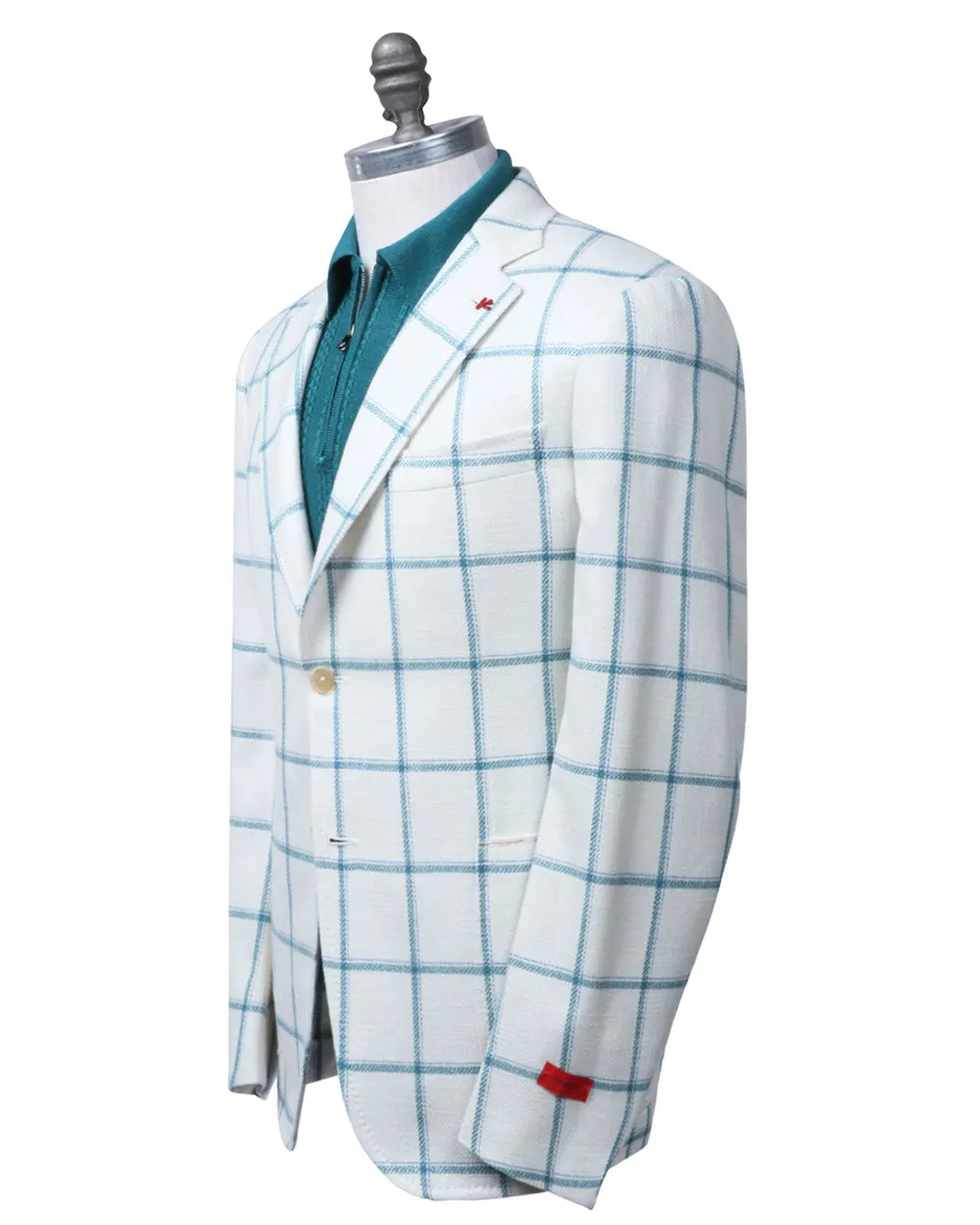 White and Light Blue Windowpane Sportcoat